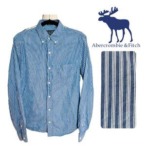 ABERCROMBIE & FITCH Men's L Blue Stripe 100% Cotton Preppy Y2K Button Down Shirt